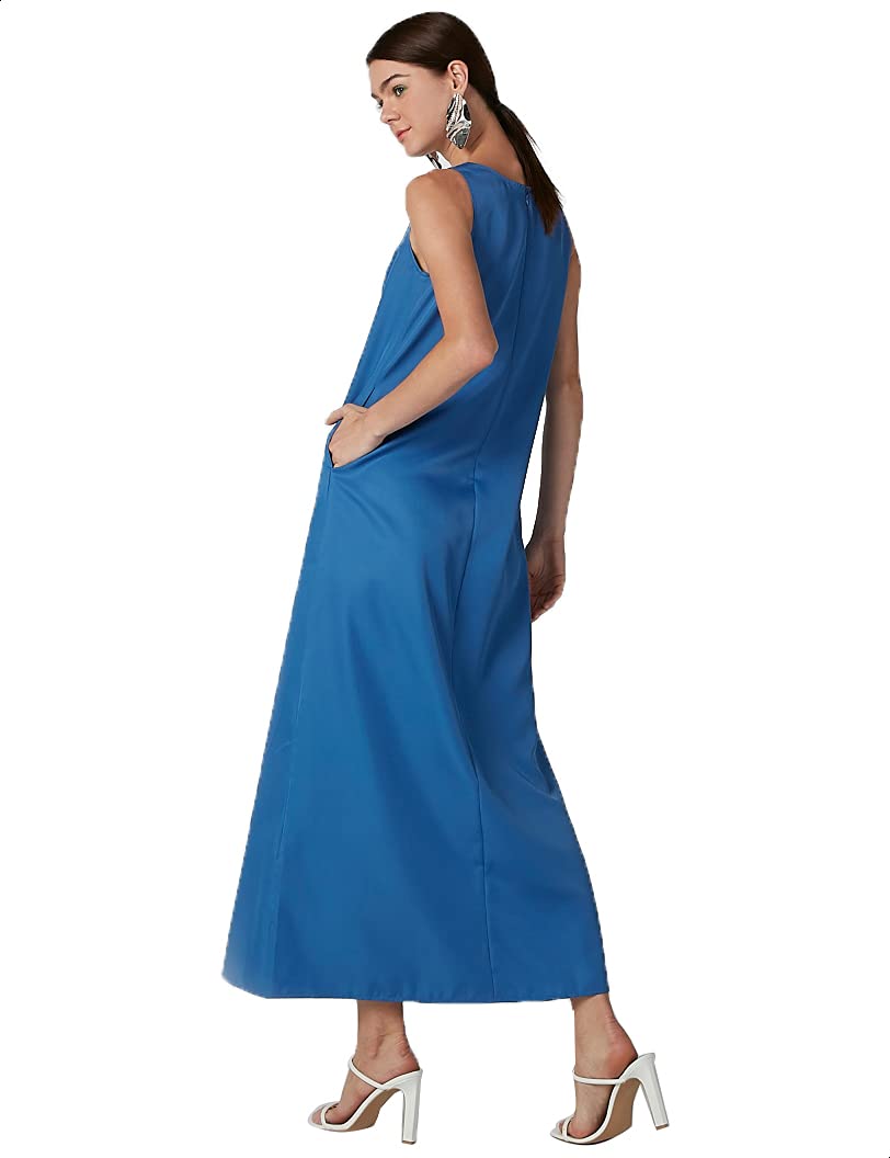 Splash Plain Side Pockets Sleeveless V Neck Maxi Dress for Women,Ideal for casual outings, beach trips, or layering.