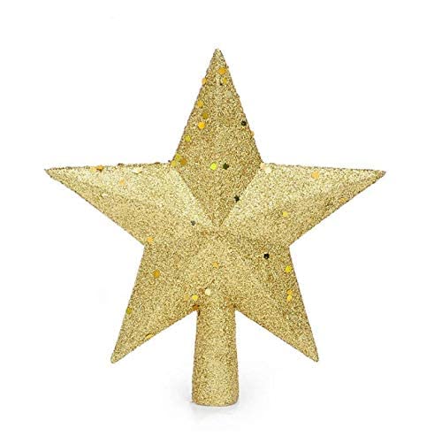 نجمة خماسية مدببة ذهبية لتزيين شجرة الكريسماس بطول 15 سم مطلية بمسحوق لاصق من الترتر للكريسماس من اوزر