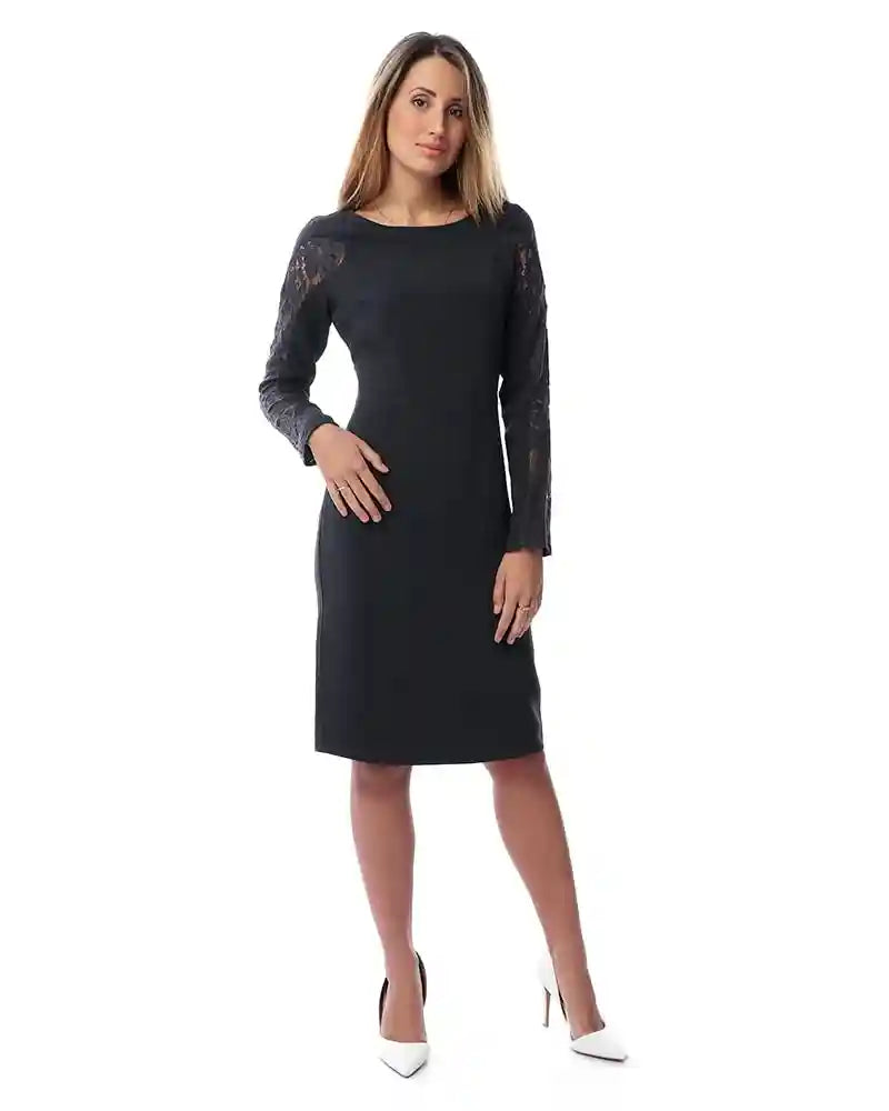 esla_Lace Long Sleeves Short Dress_Dark Gray - Safqqa Egypt