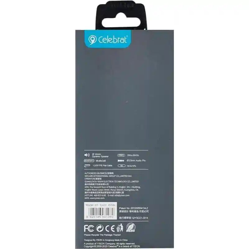 Celebrat D1 Wired Stereo Earphones  Ergonomic Design Set of 2  3.5mm Jack