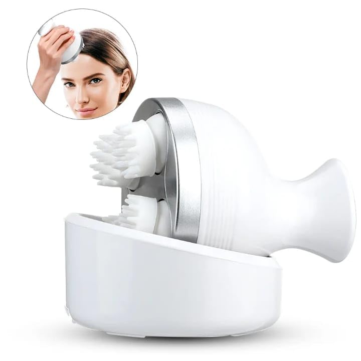 Head Massager Electric Scalp – 4 Kneading Nodes with 4-Speed Settings for Relaxation, Hair Growth & Pain Relief – Handheld, Rechargeable & Portable Massager for Full Body Use (Pink)