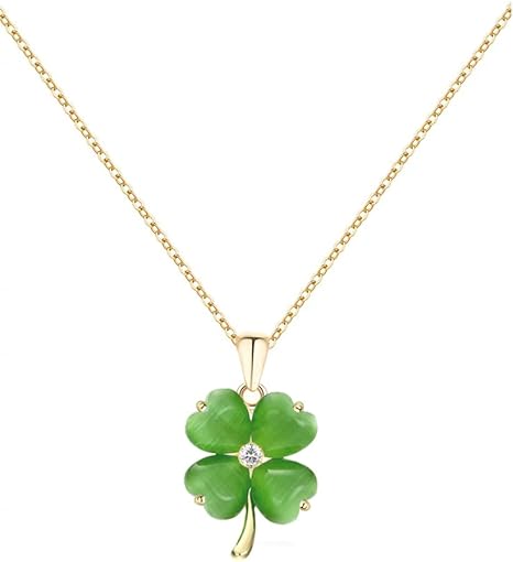 BUBGDYFO Women Four Leaf Clover Necklace Gold Chain Green Opal Pendant – Safqqa Egypt