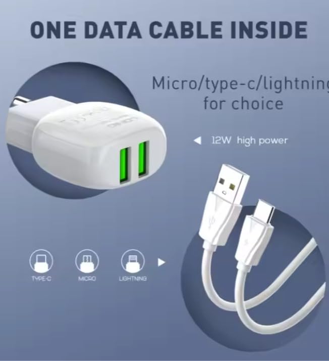 LDNIO A2218 Fast Wall Charger With Dual USB Ports USB To Type-C Cable And Practical Design Fits Multi Devices 2.4A - White