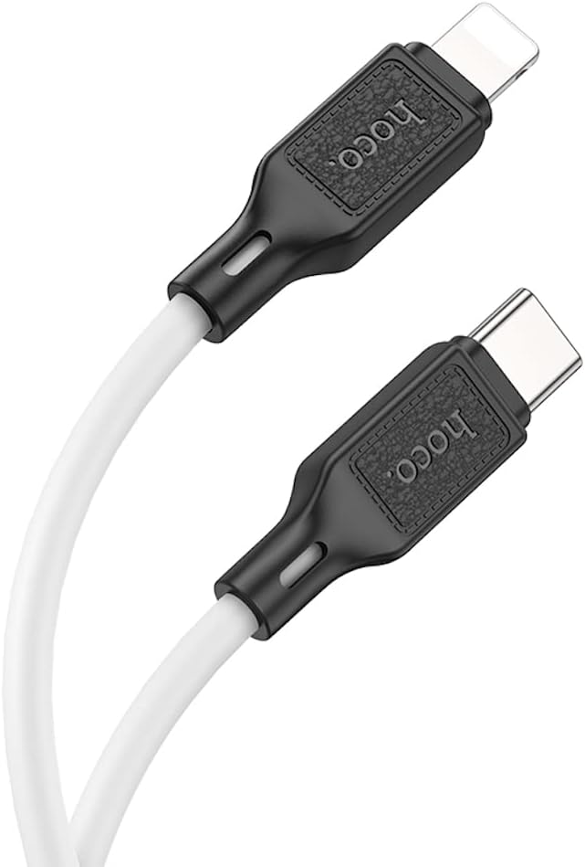 Hoco X90 - Cool PD Silicone Fast Charging And Data Transmittion Cable (20W - 1M), USB-C To Lightning Plug, Compatible With Apple iPhone iPad Airpods - White - Safqqa Egypt