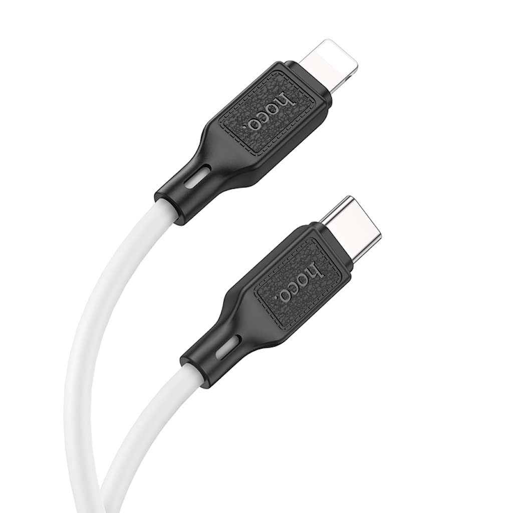 Hoco X90 - Cool PD Silicone Fast Charging And Data Transmittion Cable (20W - 1M), USB-C To Lightning Plug, Compatible With Apple iPhone iPad Airpods - White - Safqqa Egypt
