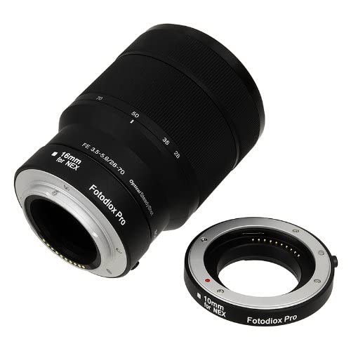 فوتوديوكس مجموعة انبوب تمديد ماكرو اوتوماتيك لنظام كاميرا سوني اي ماونت (ان اي اكس) بدون مراة مع تركيز تلقائي (ايه اف) و تي تي ال اكسبوسور قريبة للغاية (10 ملم، 16 ملم)