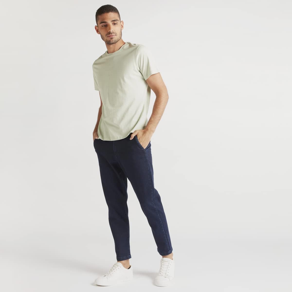 Solid T-shirt with Crew Neck and Short Sleeves - Safqqa Egypt