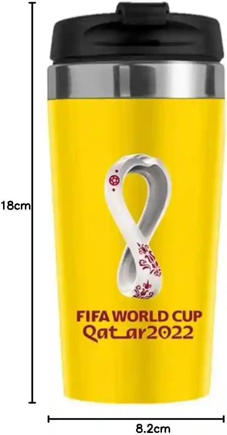 استمتع بمشروباتك المفضلة أثناء التنقل مع كوب الفولاذ المقاوم للصدأ بعزل حراري FIFA World Cup قطر 2022 – البرازيل (450مل). مصنوع من فولاذ مقاوم للصدأ عالي الجودة،