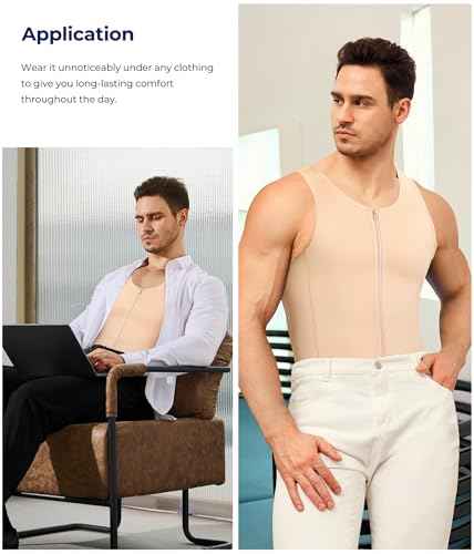 TAILONG Men Compression Shirt for Body Slimming Tank Top Shaper Tight Undershirt Tummy Control Girdle (Beige)