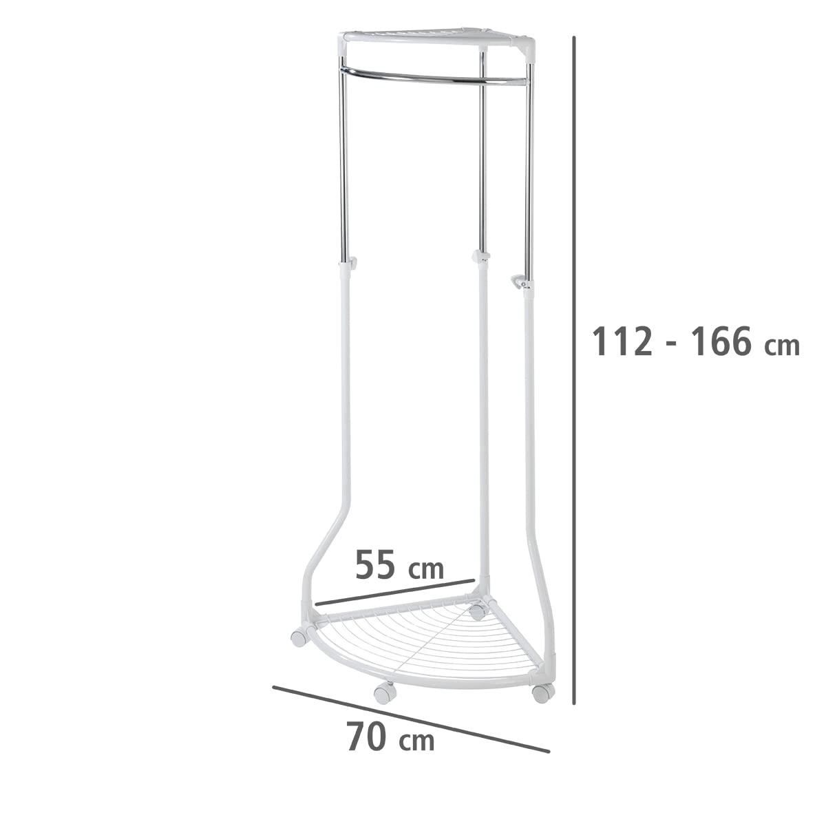 WENKO Coat Rack Freestanding, Clothes Hanger Stand for Entryway, Coat Rack with Shoe Storage, Adjustable Corner Coat Rack, White/Chrome, Holds up to 110lbs, 27.6 x 44-65.4 x 21.7 in