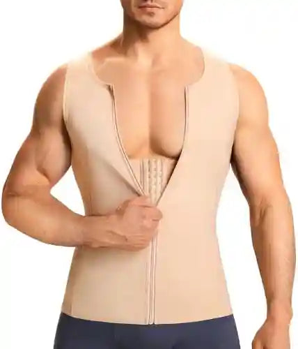 TAILONG Men Compression Shirt for Body Slimming Tank Top Shaper Tight Undershirt Tummy Control Girdle (Beige)