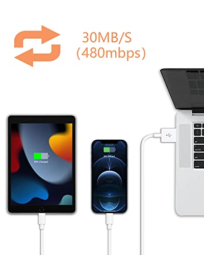 Ellies Apple MFi Certified iPhone Charger Cord 1M Lightning Cable Fast Charging High Speed Data Sync USB Cable Compatible with iPhone 13/12/11 Pro Max/XS MAX/XR/XS/X/8/7/Plus/6S iPad AirPods, white - Safqqa Egypt