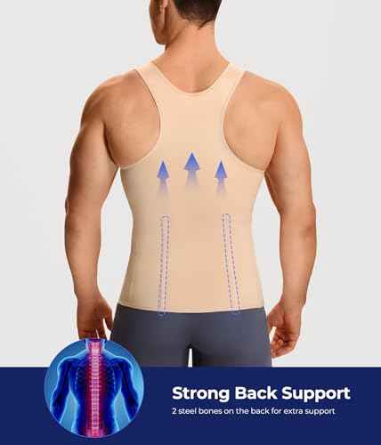 TAILONG Men Compression Shirt for Body Slimming Tank Top Shaper Tight Undershirt Tummy Control Girdle (Beige)