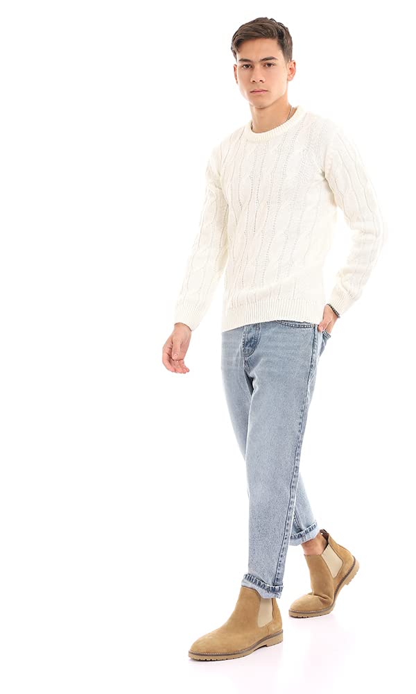 Ravin Trendy Knitted Round Cream Acrylic Pullover For Women,Lightweight yet cozy for daily use.