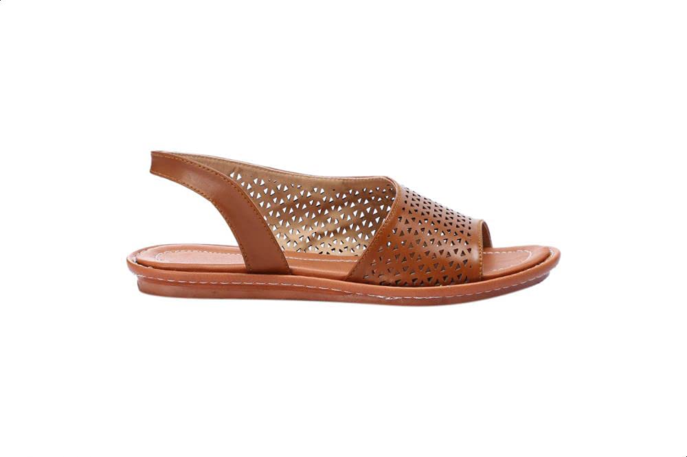 Grinta Faux Leather Open-Toe Geometric Laser Cut Flat D'orsay Sandals For Women