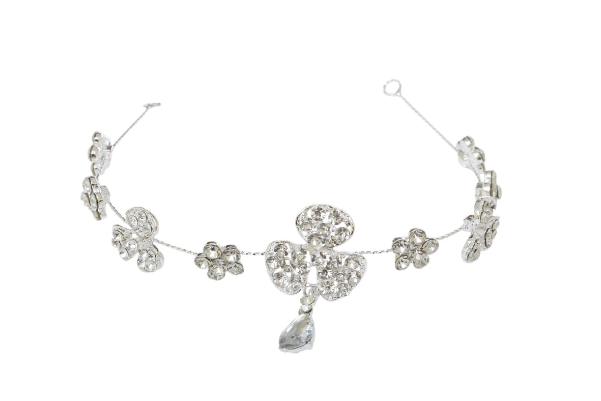 Women’s Crystal Hairband – Elegant Floral Design with Dangling Charm