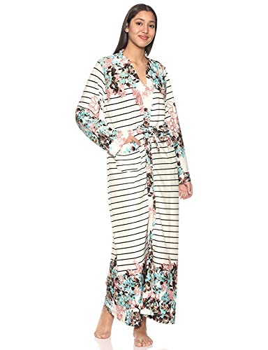 طقم نوم Kady المكون من فستان نوم ماكسي مخطط بحمالات رفيعة وروب يدمج بين الأناقة والراحة لنوم فاخر