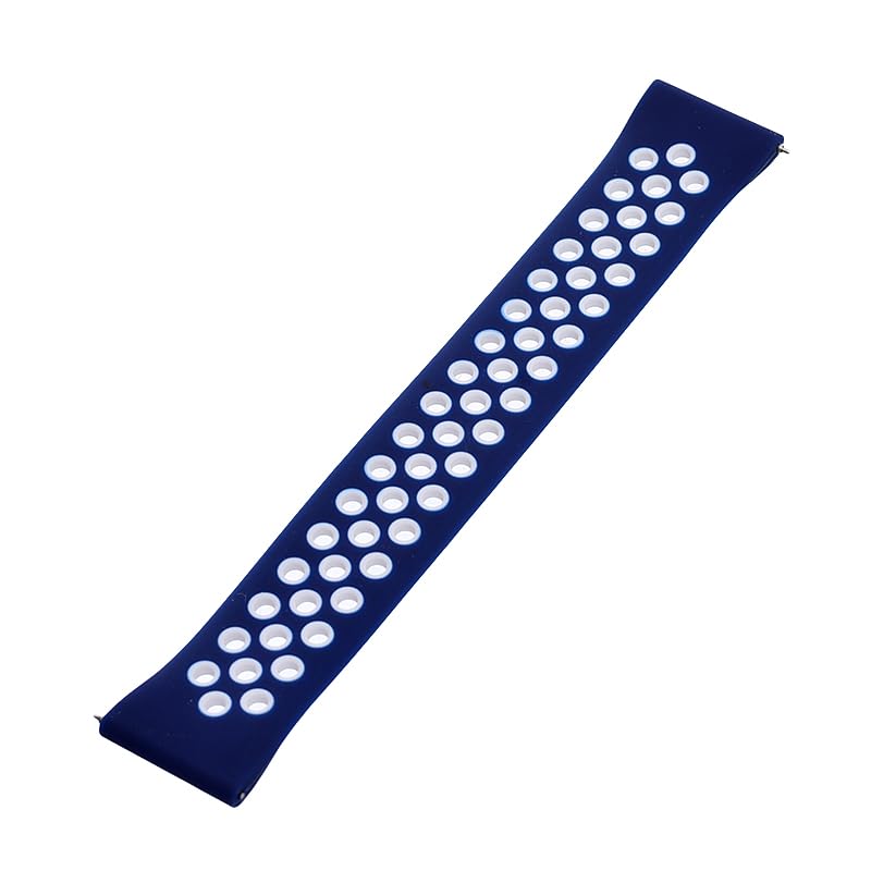 Generic Silicone Adjustable Watch Strap With Holes Design For Unisex Compatible With Smart Watches 22 MM - Navy White