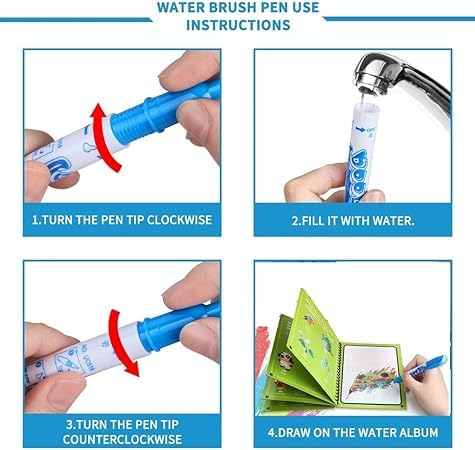 Stickerboy 1 Pack Magic Water Colouring Book Water Paint Books with Pen Reusable Doodle Game Gift for Children Kids Girls Boys
