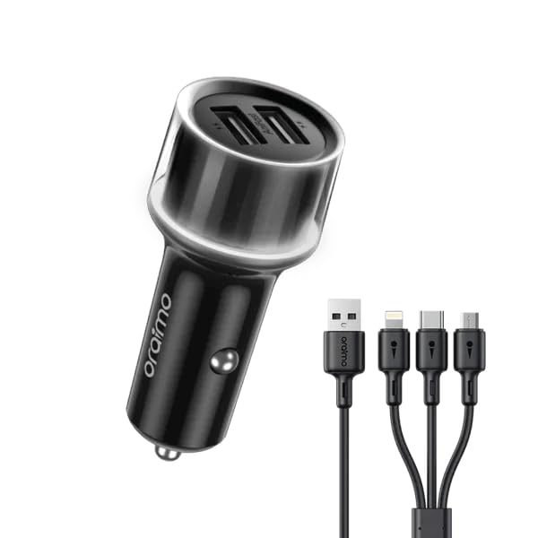 شاحن سيارة سريع أوريمو – USB مزدوج 15.5 واط مع كابل 3 في 1