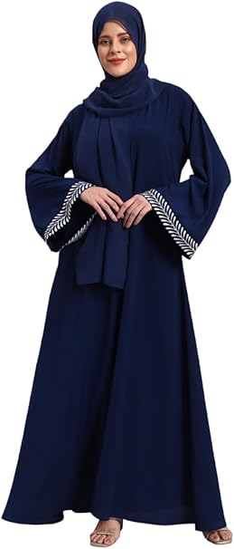 Elegant Women Abaya Set with Hijab Navy Modest Wear