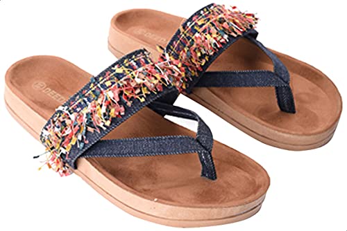 Deeda Faux-Leather Tassel Detail Thong Slippers for Women - Safqqa Egypt