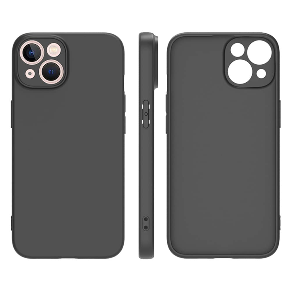 غطاء لهاتف iPhone 14، بحجم 6.1 إنش، ملمس ناعم كالحرير، غطاء حماية كامل للجسم، غطاء مقاوم للصدمات مع بطانة من الألياف الدقيقة (أسود)