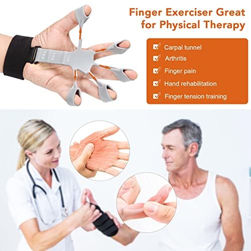 Hand Grip Strengthener - Adjustable Finger Exerciser and Finger Stretcher - Grip Strength Trainer for Hand Therapy, Rock Climbing - Relieve Pain for Arthritis, Carpal Tunnel