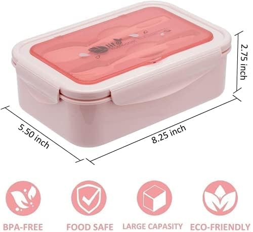 YumLock Boxes for Adults - 1400 ML Bento Lunch Box For Kids Childrens With Spoon and Fork - Durable, Leak-Proof for On-the-Go Meal, Transparent Cover - Reusable,3 Compartments Microwave Safe(Pink)