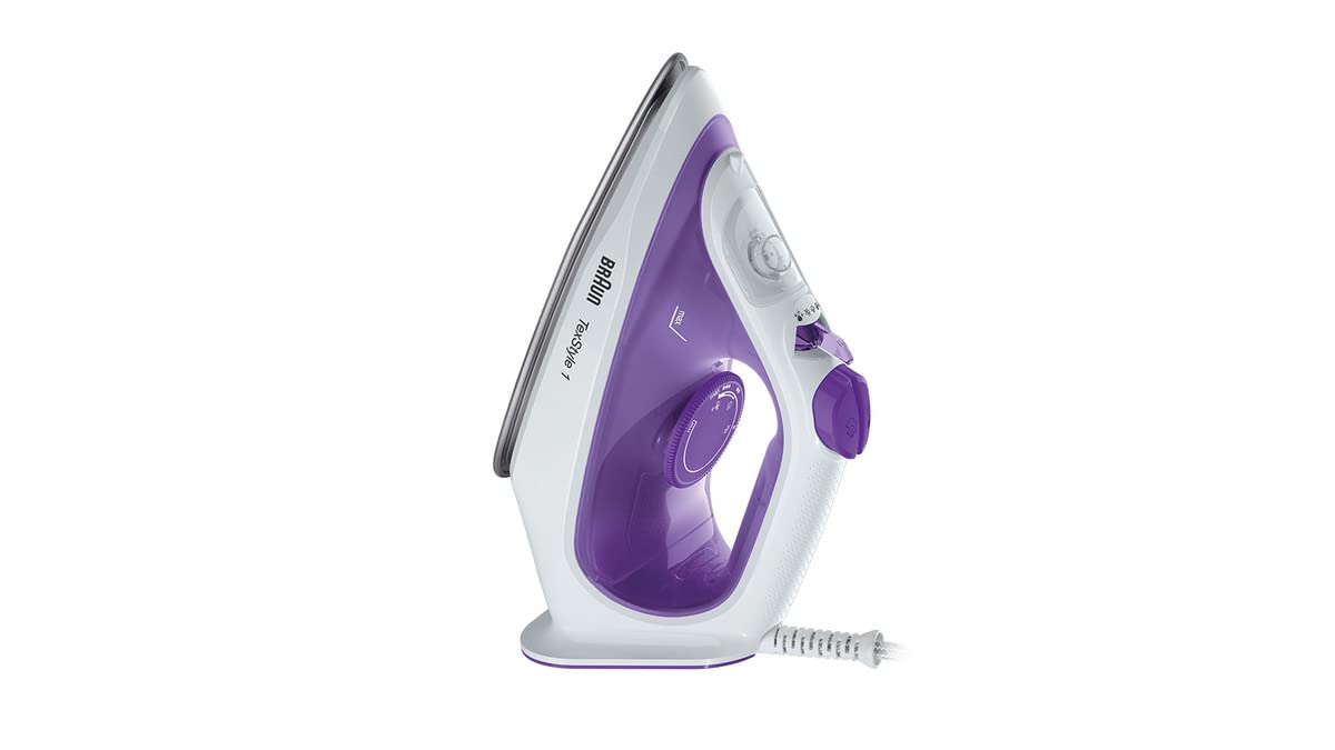 Braun TexStyle 1 Steam Iron with SuperCeramic Coated Sole, Lightweight and Fast Ironing, Fast Warming, Eco Mode, Easy Fill 220ml, 2000W, SI 1080 VI, White, Violet