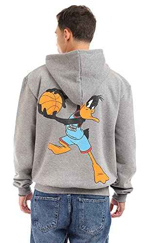 سويت شيرت بغطاء رأس رمادي داكن بطبعة "Duffy Duck" من Ravin للرجال، 96452 