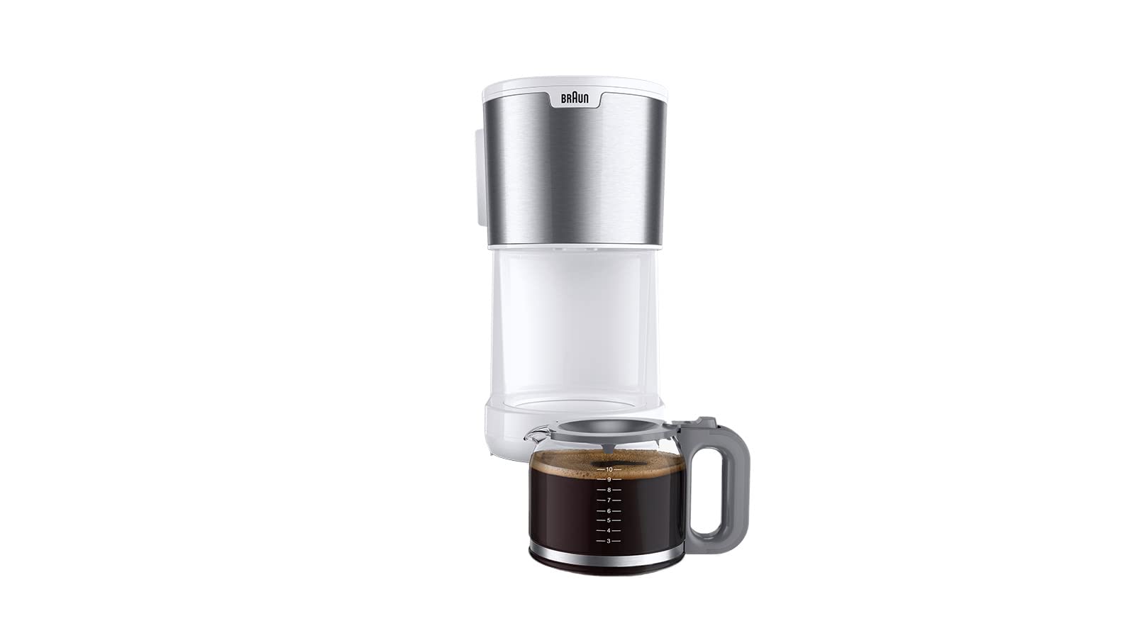 Braun  KF1500 WH, Filter Coffee Machine with Glass Carafe for up to 10 Cups-1000 Watts, White