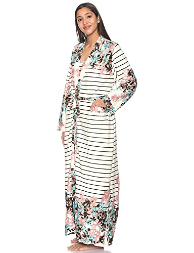Kady Women’s Striped Maxi Nightgown & Robe Sleepwear Set