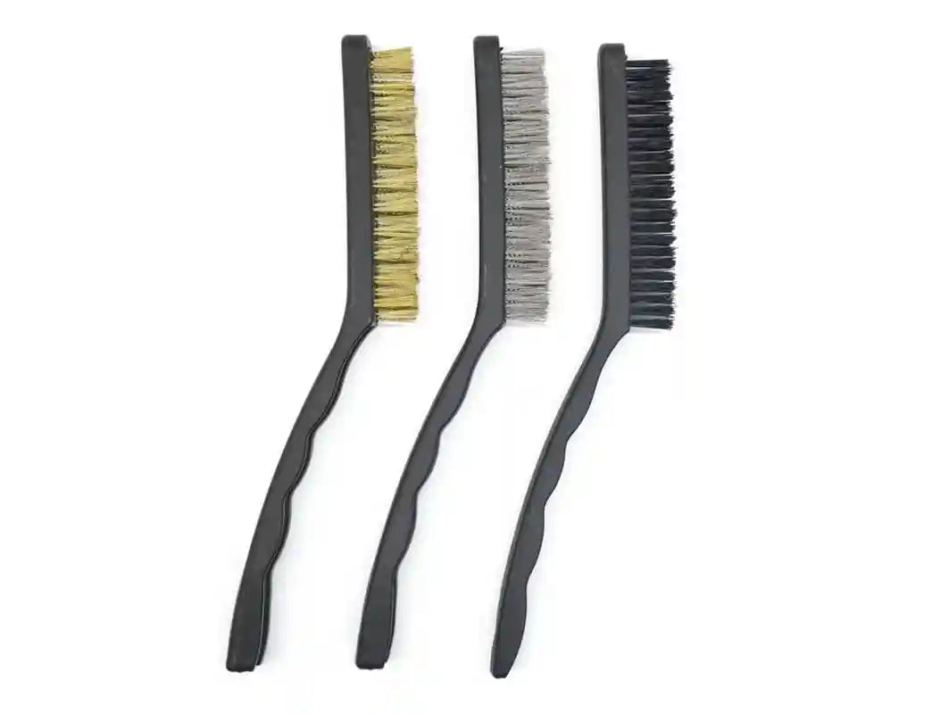 DE LUJO D-LOGO 3 Piece Wire Brush Set - Gas Stove Cleaner Grease Residue Walls Hood Brush Set Steel/Nylon/Copper Wire Brush Set for Cleaning and Rust Removal - Safqqa Egypt