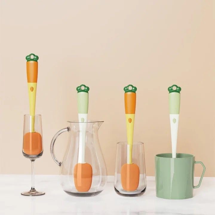 Generic Long Handle Carrot Cup Brush, Household Multifunctional Bottle Mouth Cup Brush, 3 in 1 Detachable Bottle and Teat Cleaning Brush.