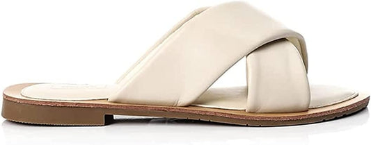 Dejavu Womens Crossed Bands Flat Slipper, Color Baige, Size