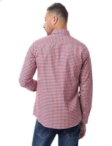 قميص رجالي من أندورا بقصة عادية ونقشة مربعات متوسطة بياقة بأزرار وأكمام طويلة