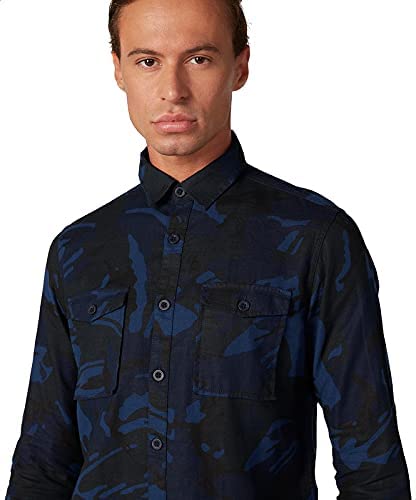 Lee Cooper Camouflage Pattern Front Pockets Cotton Shirts for Mens - Navy & Black
