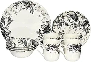 Claytan Floral Black Dinner Set 16Pc - Safqqa