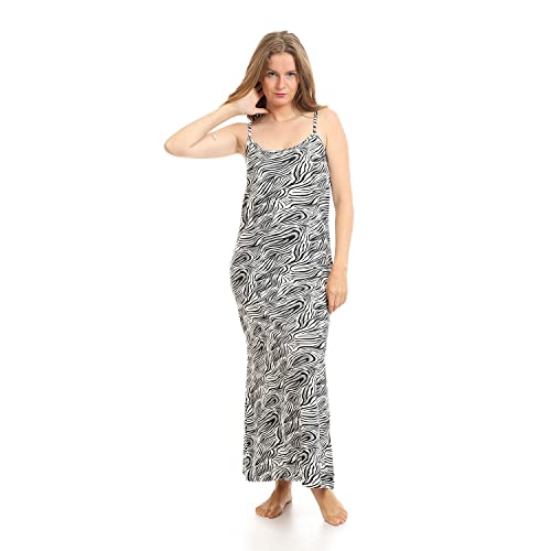 Kady Women Deep Round Neck Zebra Long Nightgown