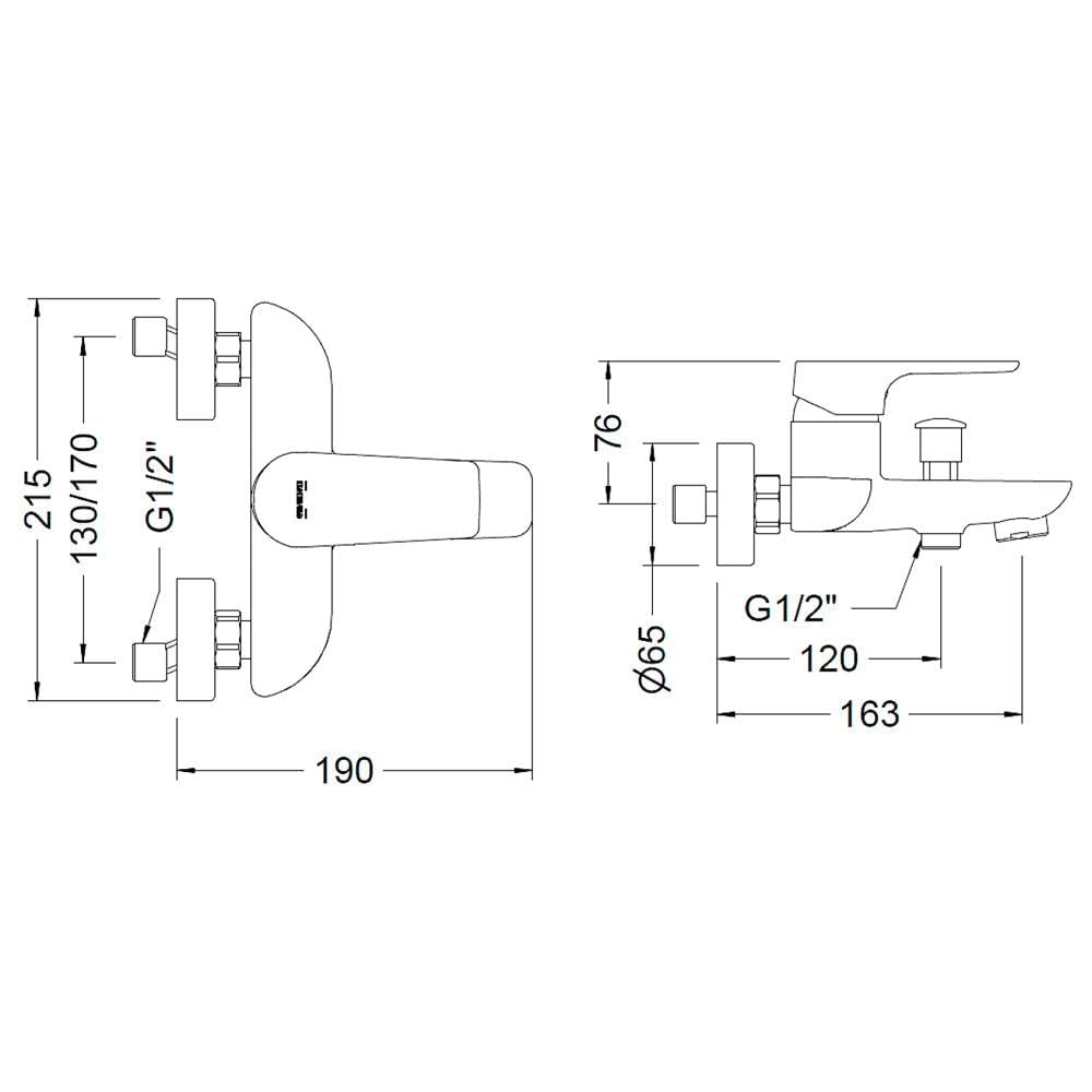 Genebre 6410032 Bathtub Mixer, Wall-Mounted Bath Faucet, Chrome Finish