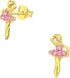 Asfour Crystal 925 Sterling Silver Ballerina Earrings for Teens - Gold