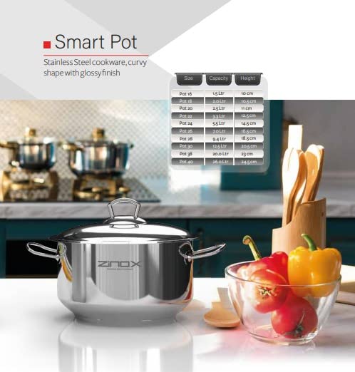 Zinox Smart Set 19 pcs, size (16 - 20 - 24 - 28 )- milk pot 14 - Frying pan 20 with lid - Suties 24 - coffe pot set 4- Without Oil refinery