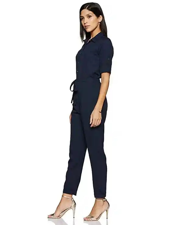 Miss Olive Women's Regular Fit Shirt Style Solid Jumpsuit