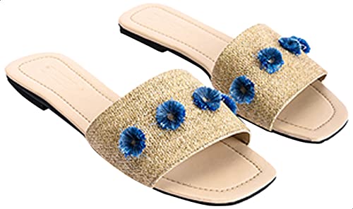 Deeda Faux-Leather Stitched Flower Detail Slide Slippers for Women - Safqqa Egypt