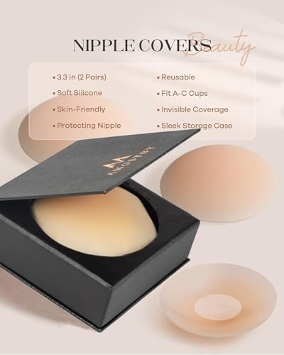 Amostby Nipple Covers for Women,2 Pairs Seamless Cakes Body Non Adhesive Silicone Bra,8CM Reusable Invisible Breast Petals with Travel Box - Safqqa Egypt