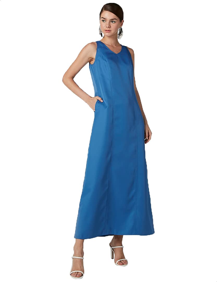 Splash Plain Side Pockets Sleeveless V Neck Maxi Dress for Women,Ideal for casual outings, beach trips, or layering.