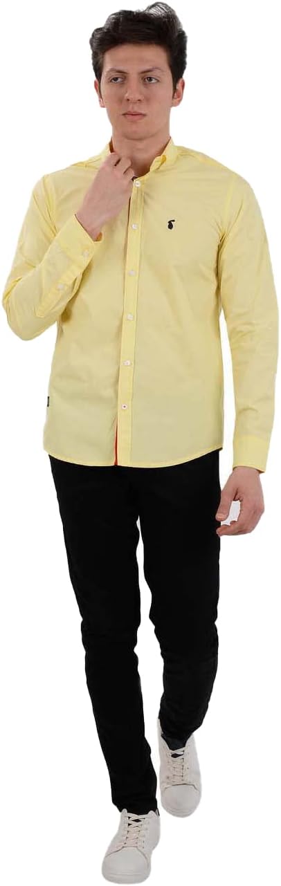 White Rabbit Collar Neck Long Sleeve Shirt for Men - Yellow, X-Large