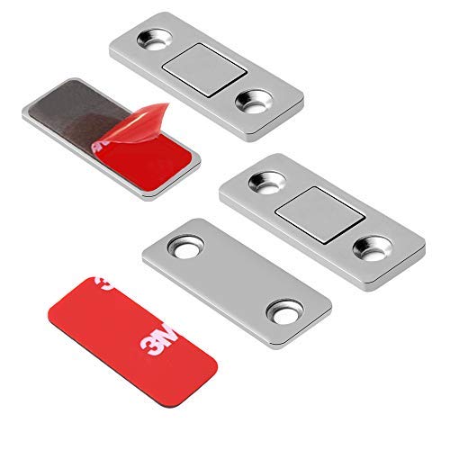 Mousike Ultra-Thin Magnetic Door Catches – Stainless Steel Cabinet & Sliding Door Locks (4 Pack, Silver)