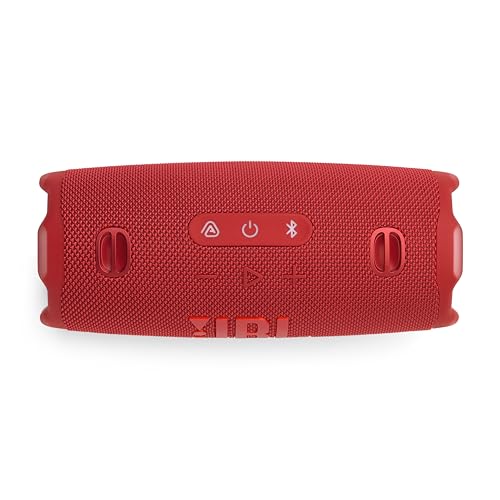 مكبر الصوت من JBL بلوتوث باللون الأحمر المميز هو مكبر مقاوم للماء والصدمات ومناسب للاستخدام في الداخل والخارج 